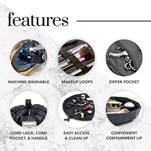 Lay-n-Go Cosmo Drawstring Cosmetic & Makeup Bag Organizer - Portable Drawstring Makeup Bag w/Zipper Pocket, Makeup Loops & More - Durable, Machine Washable Toiletry Bag (20", Comfort/Blue) - Image 3