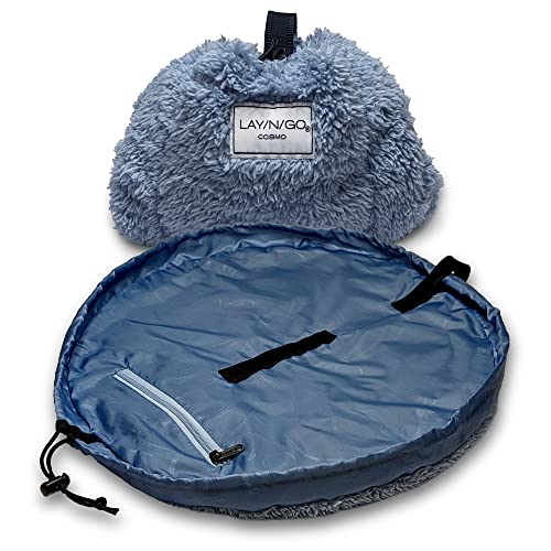 Lay-n-Go Cosmo Drawstring Cosmetic & Makeup Bag Organizer - Portable Drawstring Makeup Bag w/Zipper Pocket, Makeup Loops & More - Durable, Machine Washable Toiletry Bag (20", Comfort/Blue) - Image 1