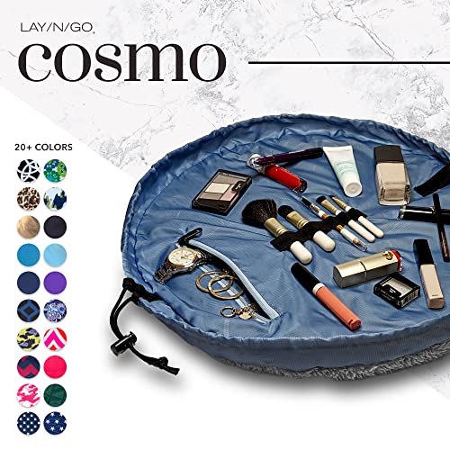 Lay-n-Go Cosmo Drawstring Cosmetic & Makeup Bag Organizer - Portable Drawstring Makeup Bag w/Zipper Pocket, Makeup Loops & More - Durable, Machine Washable Toiletry Bag (20", Comfort/Blue) - Image 4