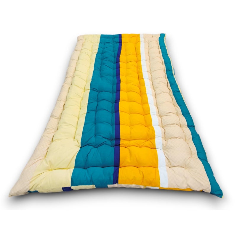 Deevine Craft Floral Floor Cotton Quilt Mattress 72X72 Inch 3D Beige Design Quilted Japanese Futon Stripped Pattern, Foldable Rollable Light Weight Sleeping Mat Double Bed Mattress - Image 5