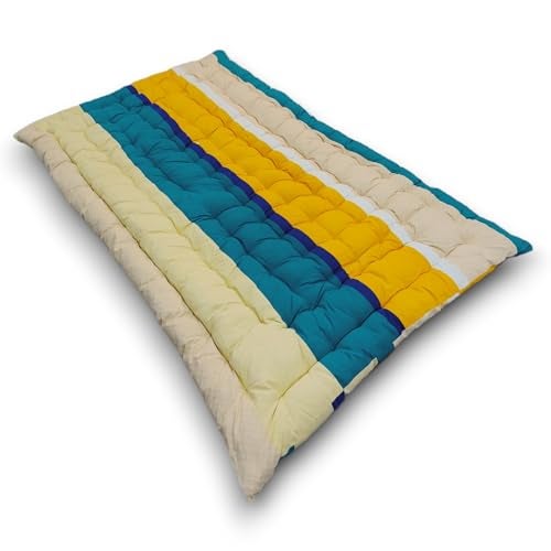 Deevine Craft Floral Floor Cotton Quilt Mattress 72X72 Inch 3D Beige Design Quilted Japanese Futon Stripped Pattern, Foldable Rollable Light Weight Sleeping Mat Double Bed Mattress - Image 4
