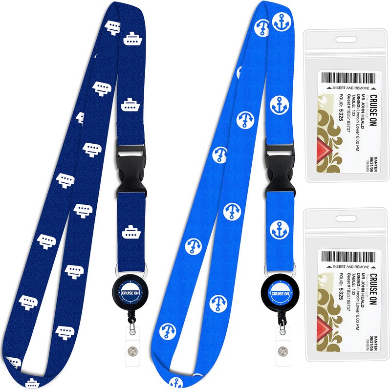 Cruise On Cruise Lanyard for Ship Cards â€“ 2-Pack Retractable Badge & Waterproof Key Card Holder for Ship Cards â€“ Cruise Essentials 2026-2027, Perfect for Travel & Vacation (Blue Ship & Royal) - Image 1