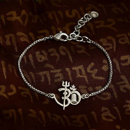 Estele Jewellery Bracelets for Men and Women Rhodium Plated Shivay Om Charm Bracelet Jewellery-102151-IR BR - Image 3