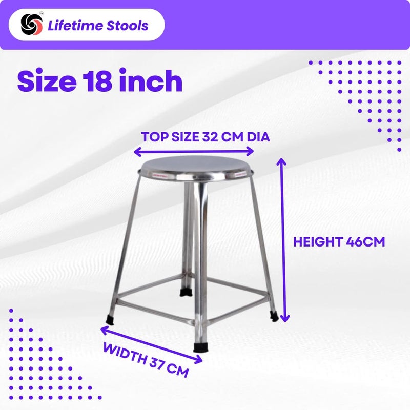 Lifetime Stools 18 inch Stainless Steel Stool for Sitting Round Shape HomeDoctorMedical StoolSalon StoolWarehouse StoolGarage StoolMultipurpose Stool Pack of 4 - Image 2