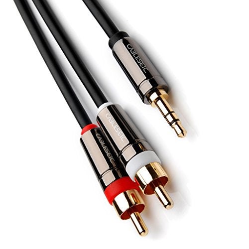 CABLESETC Pro Series AUX to RCA Cable | Black 5 Meters | 3.5mm Male to 2 RCA Male | Gold Plated | Zinc Alloy Plugs | Oxygen-Free Copper Connectors | For TV, Car Stereo, Portable Players, Mobile Phones - Image 1