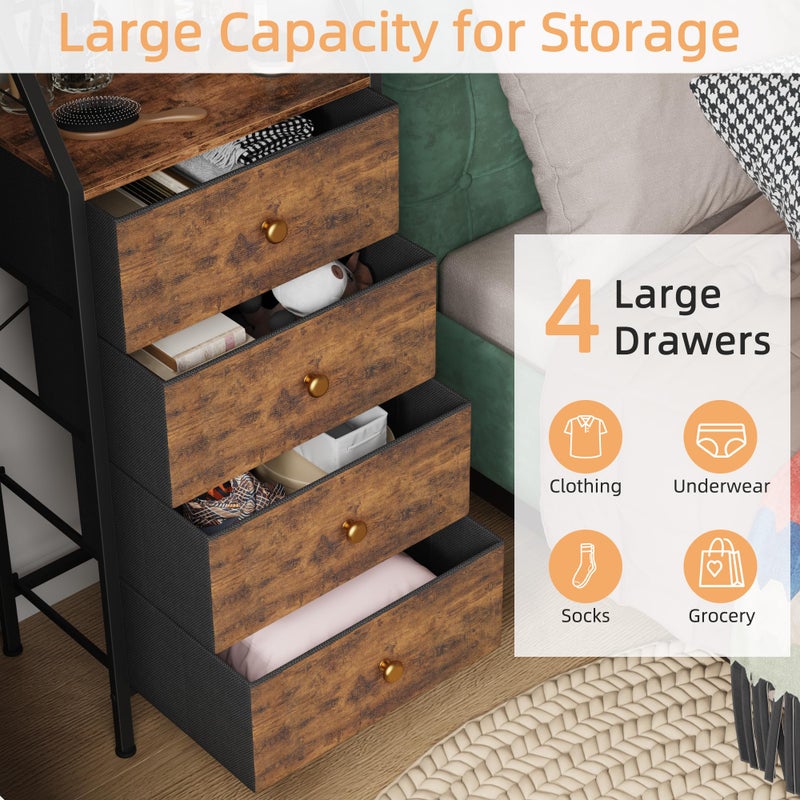 HIGDBFE Dresser with Mirror, 4 Drawers Dresser with 2-Tier Shelves, Freestanding Fabric Chest of Drawers for Small Space, Tall Narrow Nightstand Vanity for Bedroom, Hallway, Dorm, Rustic Brown, 15.3"W - Image 5