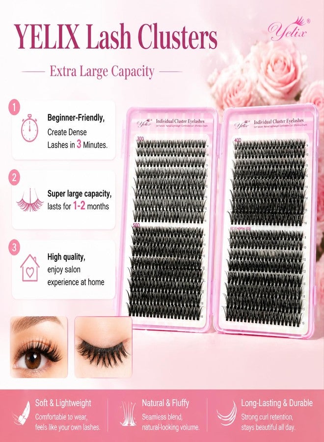 YELIX 640pcs 30D 40D 50D Wispy Lash Clusters 9-15mm Mixed Length, Thin Band Individual Lashes Eyelashes Beginner Friendly Natural Fluffy Look DIY at Home Lightweight Comfortable - Image 4