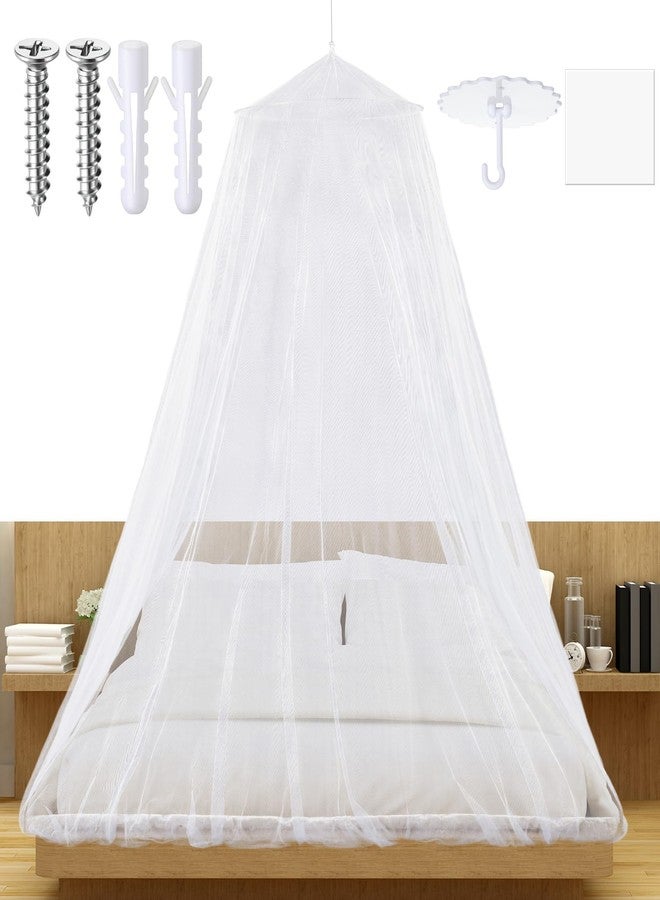 Mindsoft Fully Enclosed Mosquito Net Round Dome Canopy for King-Sized Beds No Opening Conical Design Bed Canopy for Insect Protection Easy Installation with Hanging Kit & Adhesive Ceiling Hook(White) - Image 1