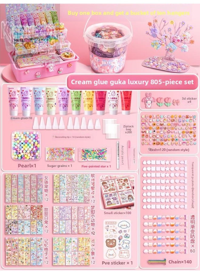 Guka Full Set Cream Gum Guka Toy Handmade Diy Children Guta Guka Set Box Cool Capka Cuka Stickers-Color:[Buy A Box And Send A Bucket + Display Stand] 805 Pieces Of Cream Glue Goo Card Package (send Three-dimensional Stickers +100 Hand Account Stickers)  - Image 1