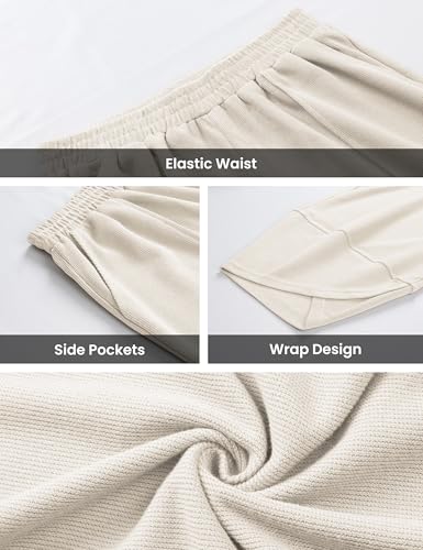 Himosyber Women Cotton Pants Wide Leg Pants Casual Loose Baggy Elastic Waist Beach Palazzo Harem Pants (White-M) - Image 5