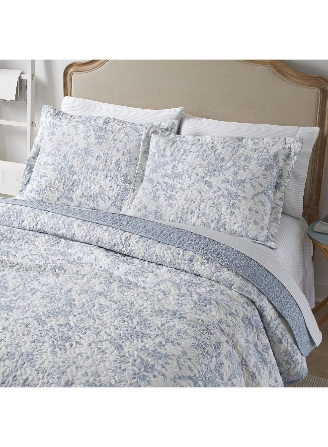 Laura Ashley Home Laura Ashley Home  Amberley Collection  Quilt Set  100 Cotton Breathable  Lightweight Reversible Bedding PreWashed for Added Softness Twin Spa Blue  - Image 3