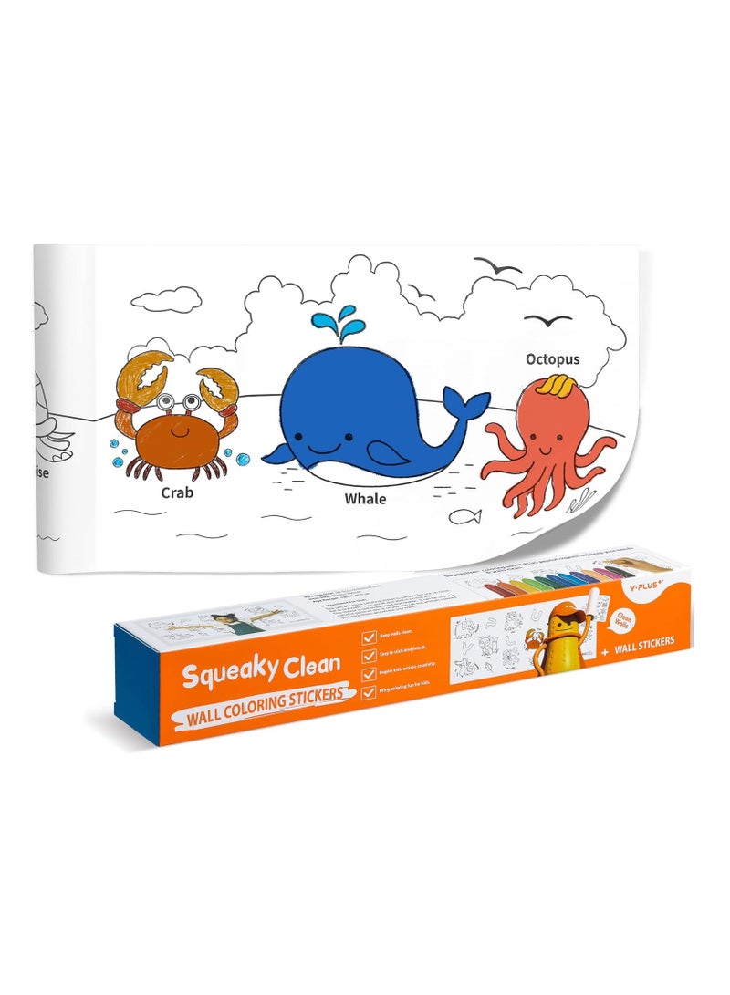 YPLUS,Coloring Paper Roll for Kids, Toddler Drawing Paper Roll, Squeaky Clean Sticky Wall Painting Stickers Set for Gift, 120 * 11.8 Inch Animal - Image 1