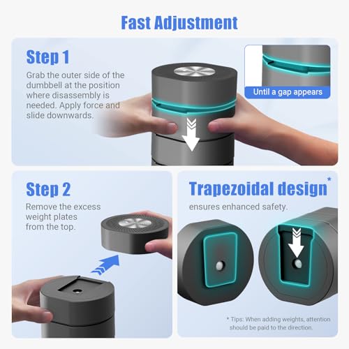 Merach مجموعة دمبل MERACH من 2، وزن قابل للتعديل، مقبض مضاد للانزلاق، ألوان ماكرون، كل منها 2.2/4.4/6.6/8.8 رطل، 4 في 1 أوزان يدوية للنساء في المنزل، أسود - Image 4