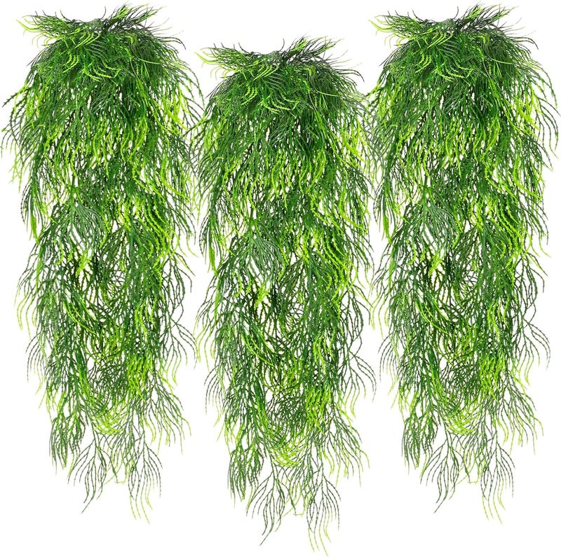Rainflow 3PCS Artificial Plants Indoor Realistic Fake Hanging Plants with 45 Greenery Branches, Fake Ferns for Shelf Office Shower Boho Wall Balcony Outdoor Wedding Bedroom Decor (Fishtail Fern) - Image 1