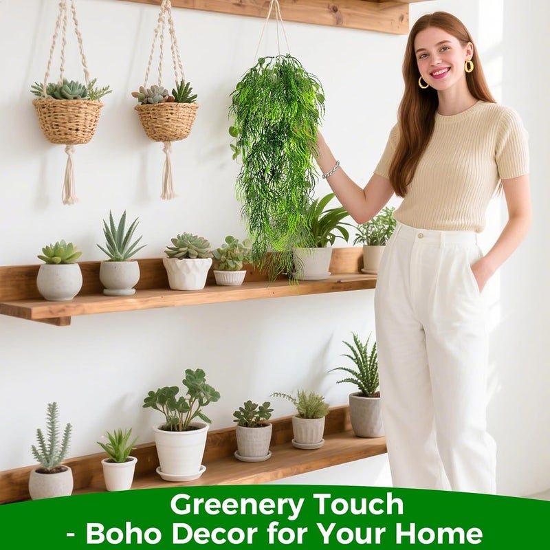 Rainflow 3PCS Artificial Plants Indoor Realistic Fake Hanging Plants with 45 Greenery Branches, Fake Ferns for Shelf Office Shower Boho Wall Balcony Outdoor Wedding Bedroom Decor (Fishtail Fern) - Image 5