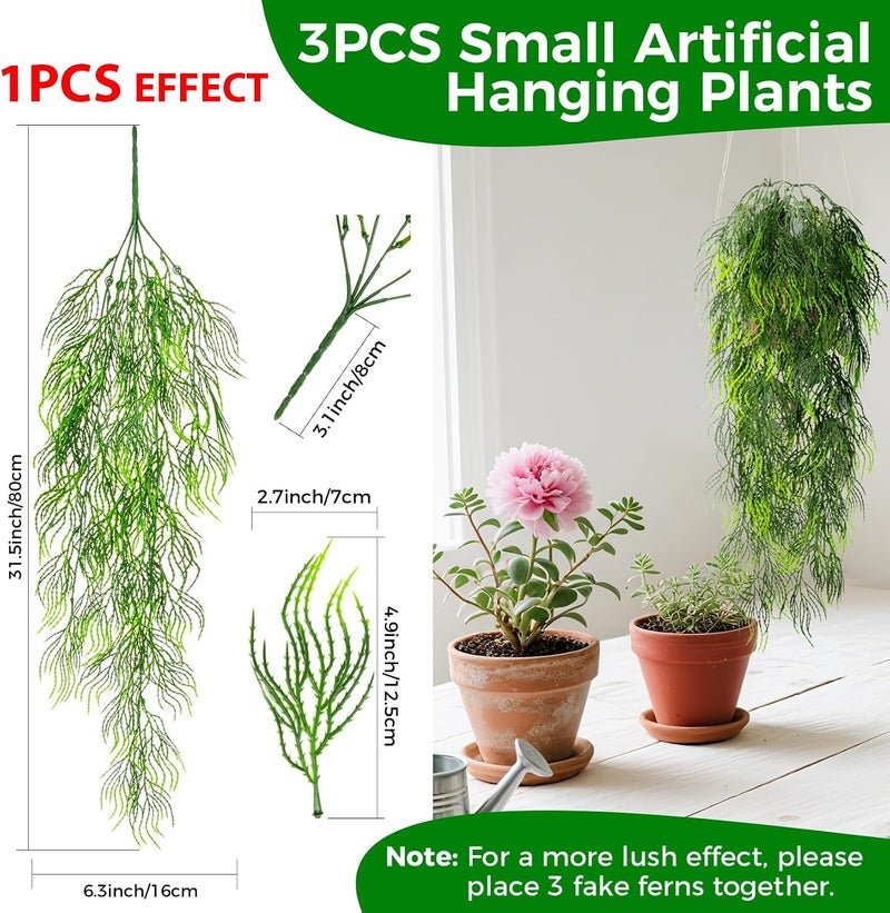 Rainflow 3PCS Artificial Plants Indoor Realistic Fake Hanging Plants with 45 Greenery Branches, Fake Ferns for Shelf Office Shower Boho Wall Balcony Outdoor Wedding Bedroom Decor (Fishtail Fern) - Image 2