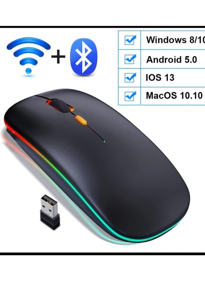 XTREME Optical Bluetooth Wireless Mouse and Wifi Rechargeable 2.4GHz Computer Mouse with USB Receiver 900mah Battery (Black)  - Image 1