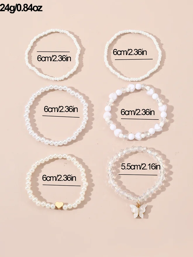 Styli Styli Set of 6 - Butterfly Pendant Faux Pearl Bracelets