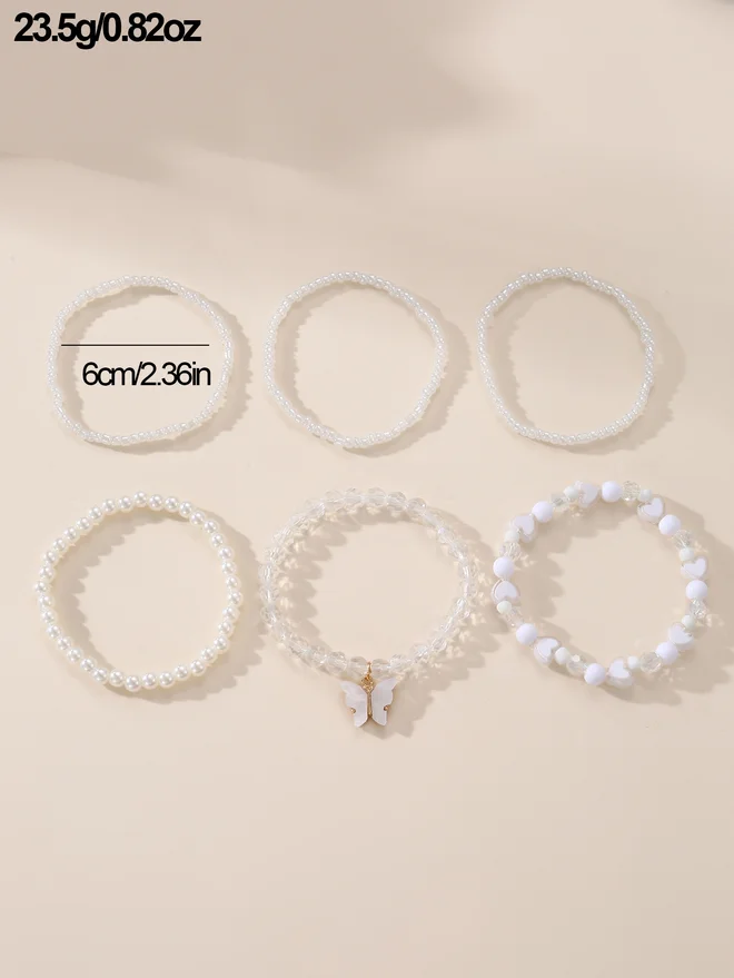 Styli Styli Set of 6 - Butterfly Pendant Faux Pearl Bracelets
