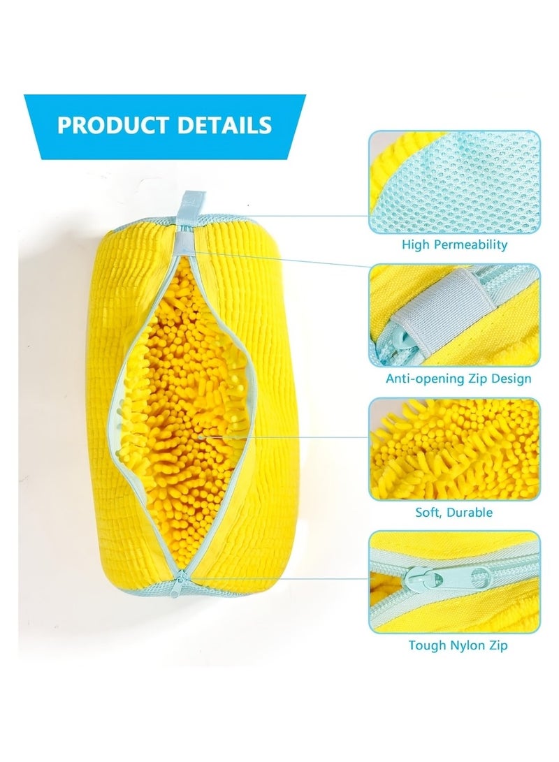 حقيبة غسيل أحذية من الألياف الناعمة بزاوية 360 درجة - حقيبة غسيل متينة قابلة لإعادة الاستخدام وقابلة للغسل في الغسالة بسحاب إغلاق، مصنوعة من قماش الشنيل المقاوم للبهتان والألوان الثابتة، مناسبة للأح - Image 3