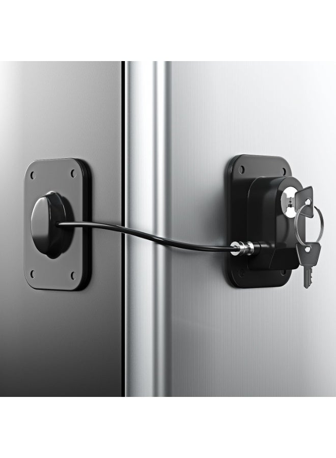 Refrigerator Lock 2 Packs, Fridge Lock with Silicone Wire Protection Fridge Locks for Kids Easy to Use and Install Fridge Locks with Key Surface-Friendly Freezer Lock, Black - Image 2