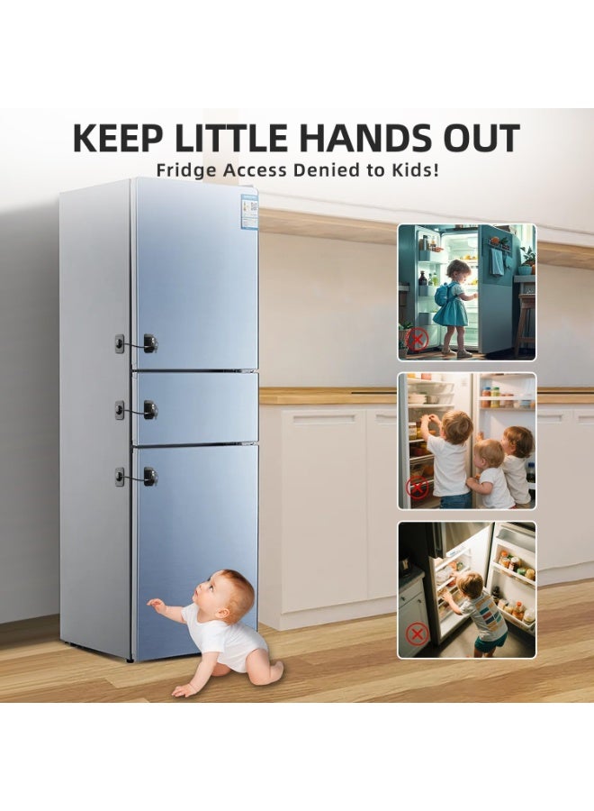 Refrigerator Lock 2 Packs, Fridge Lock with Silicone Wire Protection Fridge Locks for Kids Easy to Use and Install Fridge Locks with Key Surface-Friendly Freezer Lock, Black - Image 3