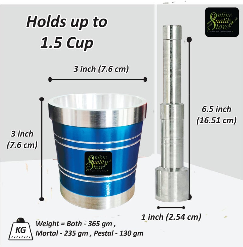 Online Quality Store Aluminium Blue Khal Batta/Mortar & Pestle/Imam Okhli/Musal/Kitchen Masher/Aluminium Masher/Khallad/Mam Dasta/Spice Mixer Heavy for Use in Home and Kitchen - Image 5