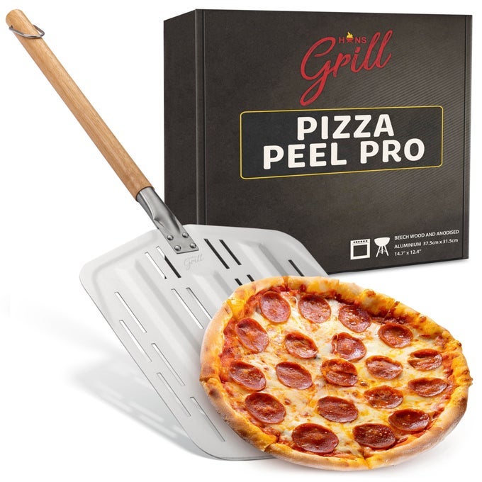 PIZZA PEEL PRO MADE FOR XL PIZZA 12 INCH PROFESSIONAL RESTAURANT GRADE PERFORATED METAL NONSTICK PADDLE FOR LAUNCHING TURNING AND RETRIEVING PIZZAS