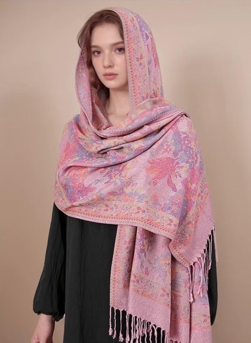 أخبار وشاح كشميري للسيدات خمر الأزهار البوهيمية الأزهار والنباتات الأزهار الشال الوردي شال - Image 1