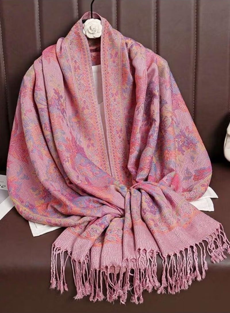 أخبار وشاح كشميري للسيدات خمر الأزهار البوهيمية الأزهار والنباتات الأزهار الشال الوردي شال - Image 2