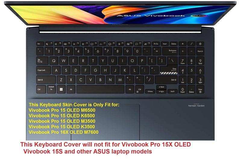 OJOS Keyboard Cover for ASUS VivoBook Pro 16X M6501 M3500 K3500 M6500 K6602 K6604 K3605 M1605 F1605 X1605 M1603 F1603 X1603 16", 15X K571GT M1502 M1503 K3502 M3502 K6501 M6501 K6502, Clear - Image 2