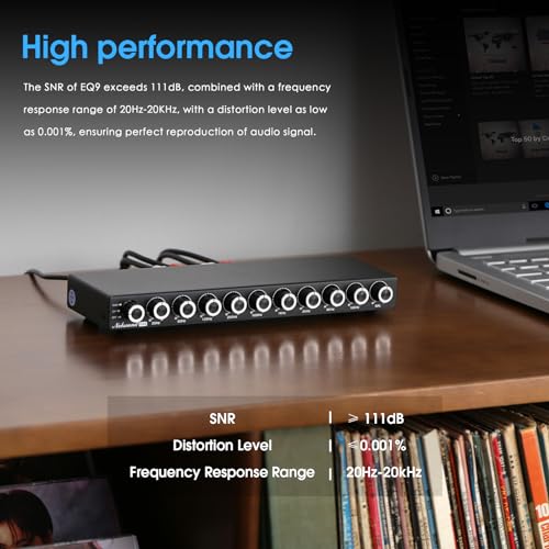 Nobsound 9-Band Stereo EQ Preamp: HiFi Equalizer Audio Processor with Tone Controls | 111dB SNR | 0.001% THD | 2 RCA in/Out | for Home Stereo Audiophiles (EQ9) - Image 4