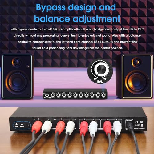 Nobsound 9-Band Stereo EQ Preamp: HiFi Equalizer Audio Processor with Tone Controls | 111dB SNR | 0.001% THD | 2 RCA in/Out | for Home Stereo Audiophiles (EQ9) - Image 3