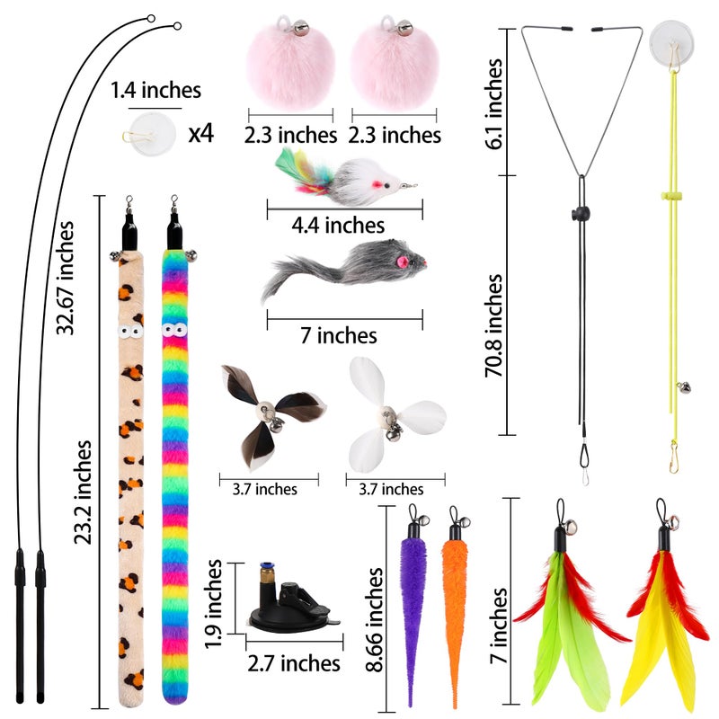 Soarer 4-in-1 Interactive Cat Feather Toys,12Pcs Durable Fishing Pole Cats Feathers Toy Replacements,Enhanced Suction Cup Cats Wand Toy,2 Types Door Hanging Cat String Toys for Indoor Kitten - Image 5