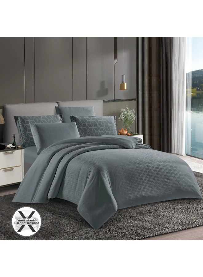 Donetella 200 X 200 Cm Geometric Duvet Set, King Size Fits 200x200 cm - 6-Pcs Bed Set, Brushed Microfiber Fabric - 1 Duvet Cover, 1 Fitted Sheet, 2 Pillow Shams, 2 Pillowcases (Filler Not Included)  | Best Price UAE