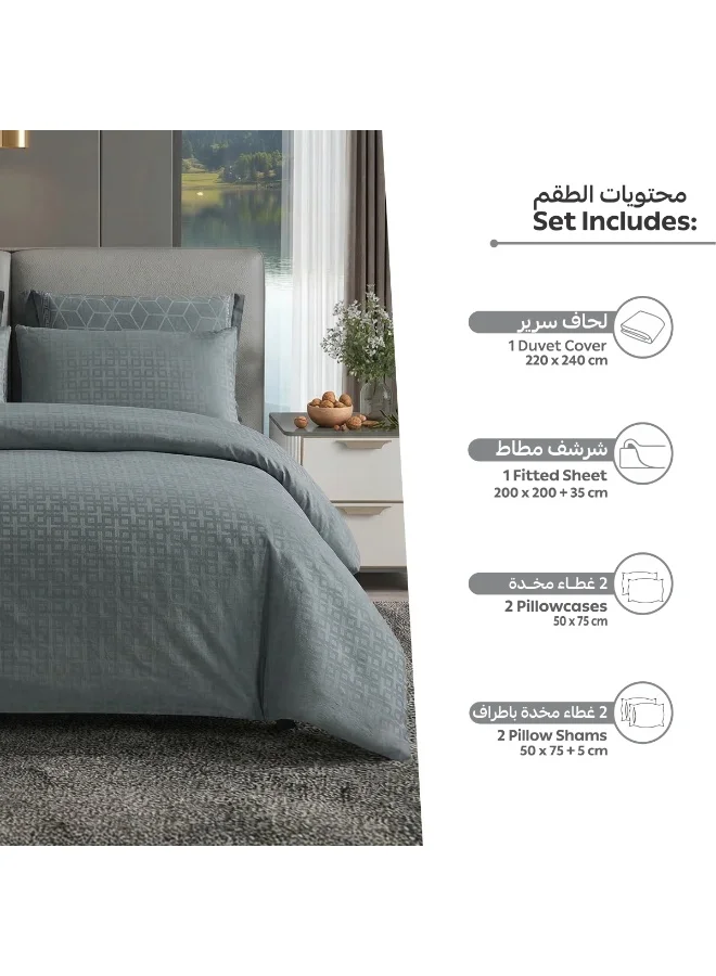 Donetella 200 X 200 Cm Geometric Duvet Set, King Size Fits 200x200 cm - 6-Pcs Bed Set, Brushed Microfiber Fabric - 1 Duvet Cover, 1 Fitted Sheet, 2 Pillow Shams, 2 Pillowcases (Filler Not Included)  | Best Price UAE