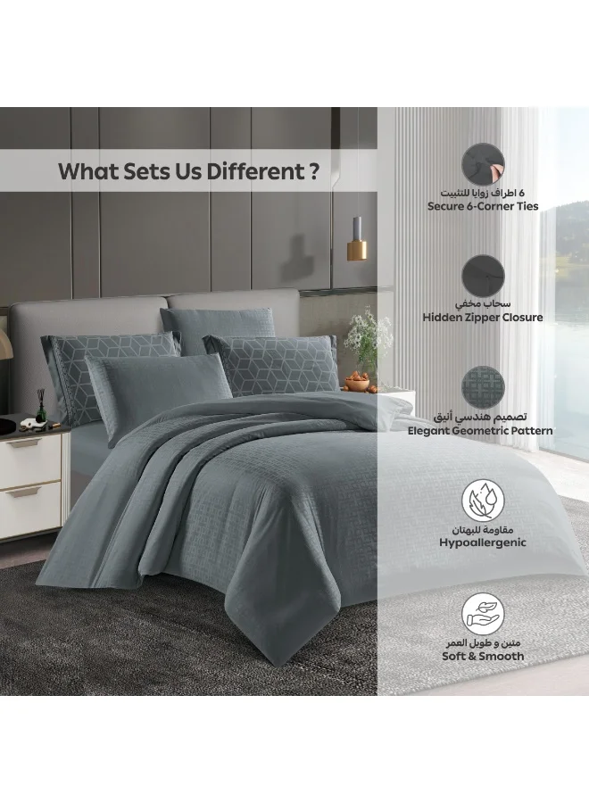 Donetella 200 X 200 Cm Geometric Duvet Set, King Size Fits 200x200 cm - 6-Pcs Bed Set, Brushed Microfiber Fabric - 1 Duvet Cover, 1 Fitted Sheet, 2 Pillow Shams, 2 Pillowcases (Filler Not Included)  | Best Price UAE