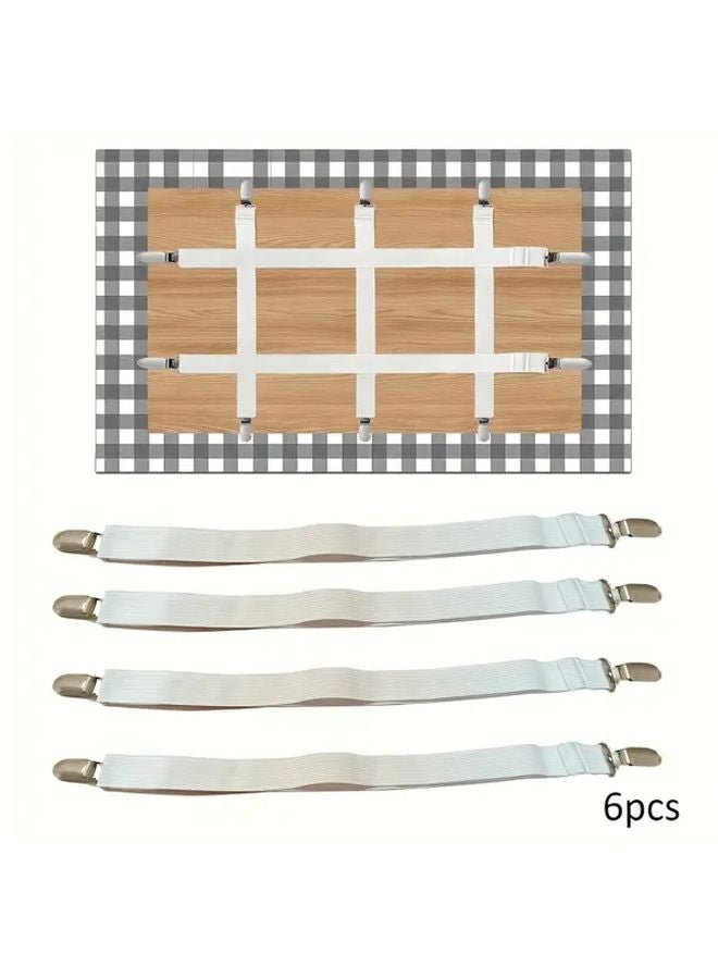 White Heavy Duty Tablecloth Clips 6pcs Adjustable Elastic Strap Non Slip Holders - Image 1