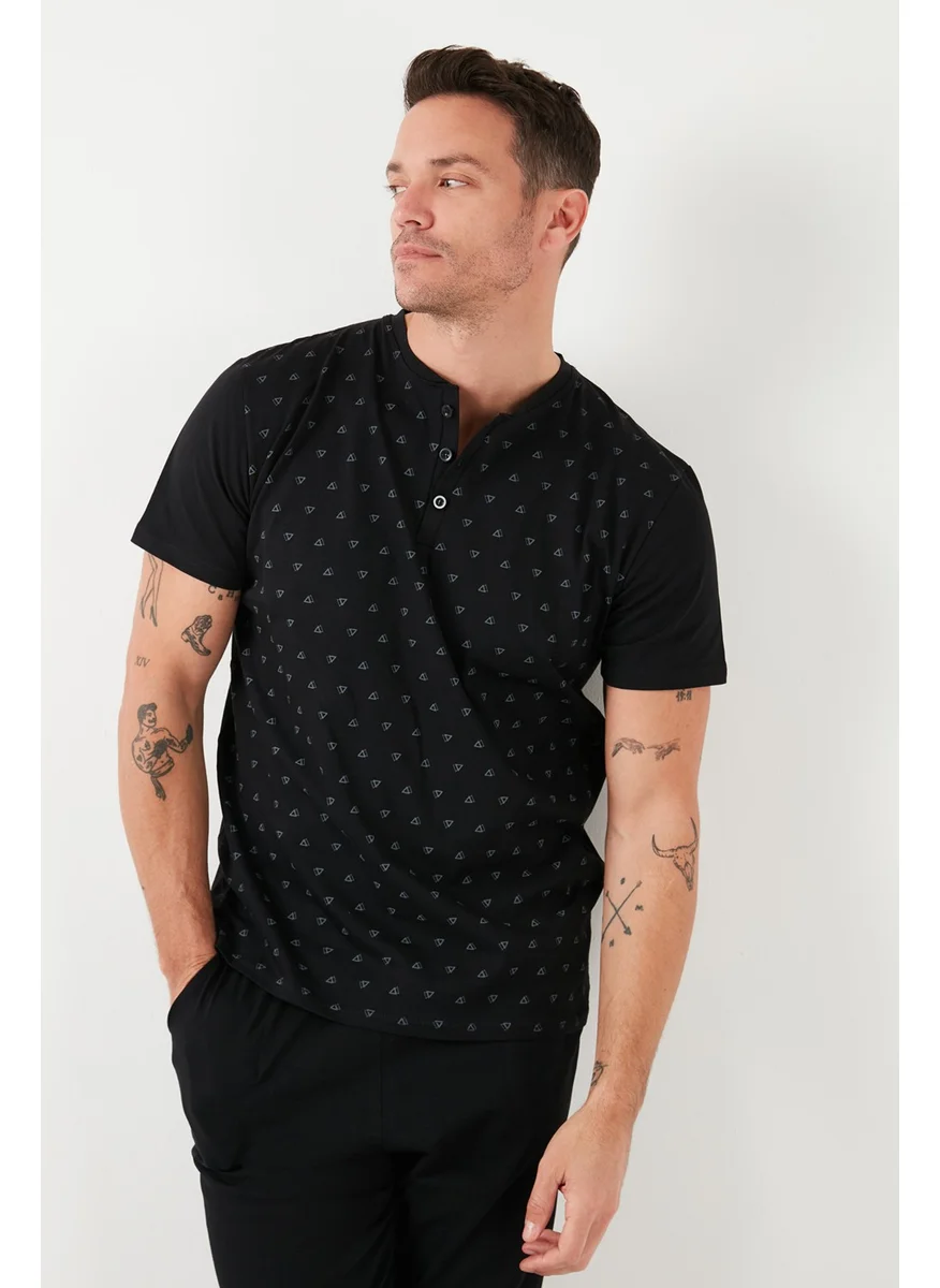Buratti Cotton Regular Fit Short Sleeve Men's Pajama Set with Elastic Waist 6572009