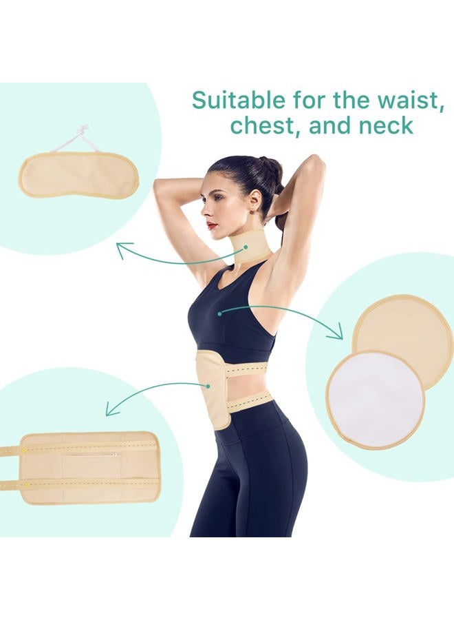 Bieyoc Castor Oil Pack Wrap for Waist, Chest and Thyroid Neck, Reusable Organic Castor Oil Pack for Liver Detox with Adjustable Elastic Strap and Zipper, Anti Oil Leak Essential Oil Pack (Khaki) - Image 2