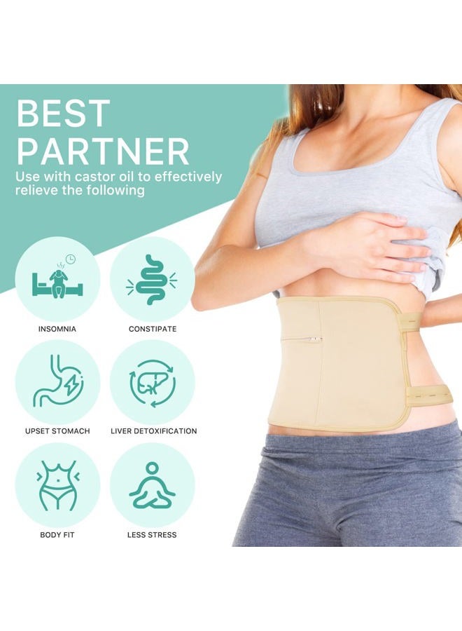 Bieyoc Castor Oil Pack Wrap for Waist, Chest and Thyroid Neck, Reusable Organic Castor Oil Pack for Liver Detox with Adjustable Elastic Strap and Zipper, Anti Oil Leak Essential Oil Pack (Khaki) - Image 4