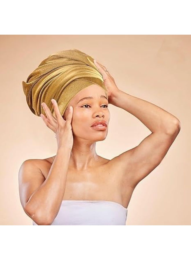 Luckam Headwraps for Women, Extra Long Velvet Tube Hair Scarf Turban, Luxury Pleated Headscarf Tied Coverings Large Scarves, Stretch Headbands Caps Hijab, 66 Inches, Gold - Image 2