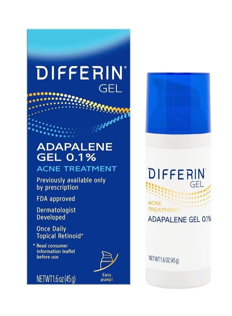 differin Acne Treatment Gel, 90 Day Supply, Retinoid Treatment for Face with 0.1% Adapalene, Gentle Skin Care for Acne Prone Sensitive Skin, 45g Pump (Packaging May Vary) - Image 1