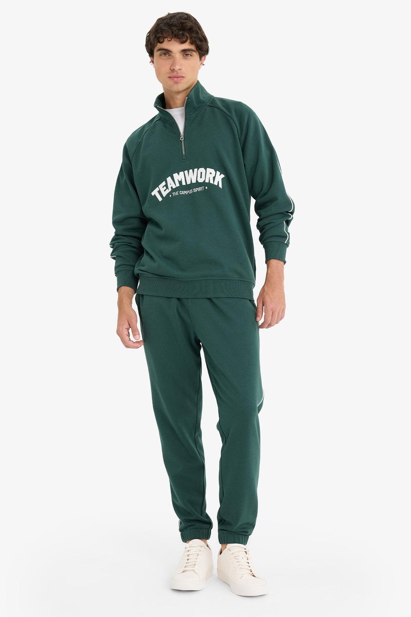 DeFacto Green Man Boxy Fit Stand Collar Zippered Printed Sweatshirt Casual - Image 2