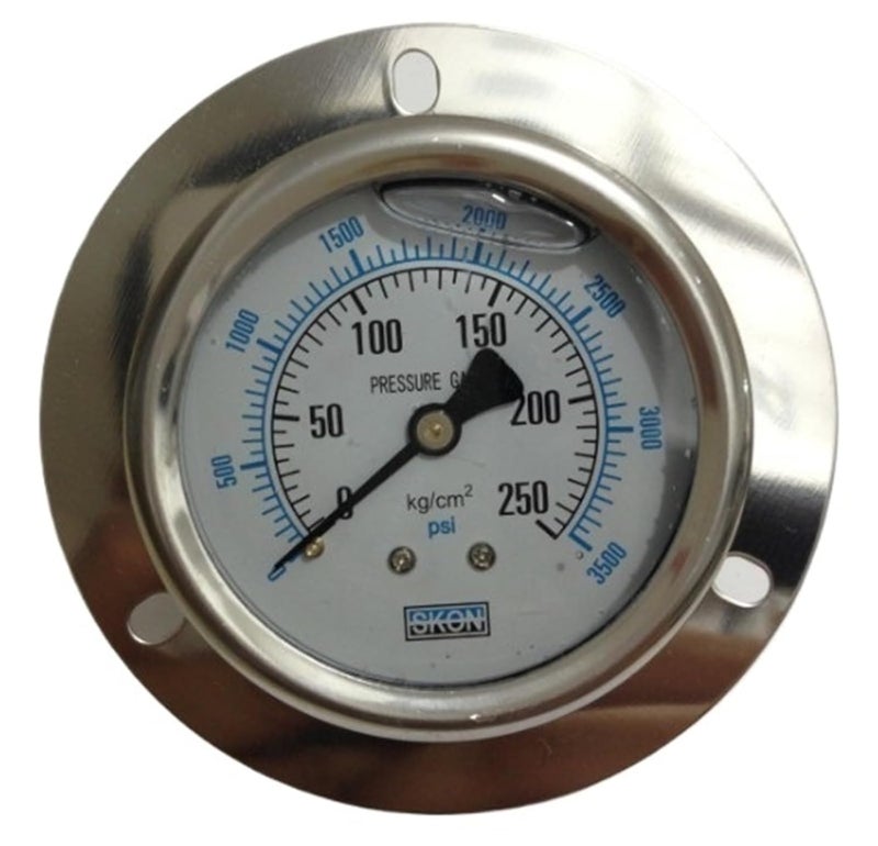 مقياس ضغط نحاسي 60 ملم مملوء بالزيت 35 كجم أمامي فلانش مثبت من الخلف مقاوم للصدمات - Image 3