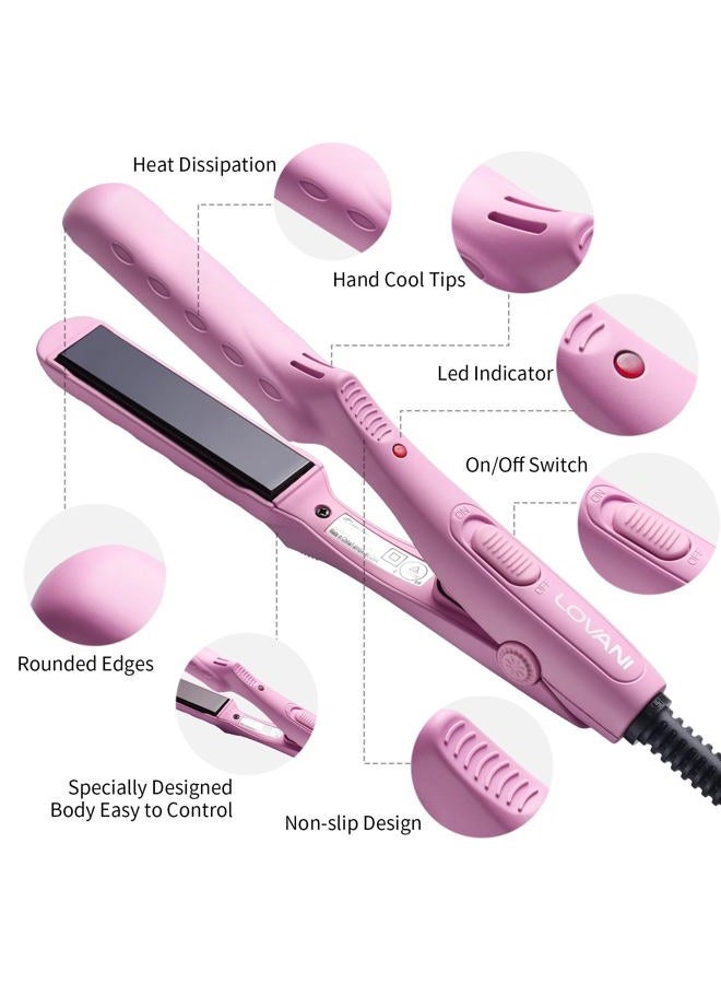 Lovani Mini Flat Iron, Dual Voltage Travel Hair Straightener, Tourmaline Ceramic Small Flat Irons for Short Hair/Bangs (Pink, 0.5 Inch, SleekMini) - Image 3