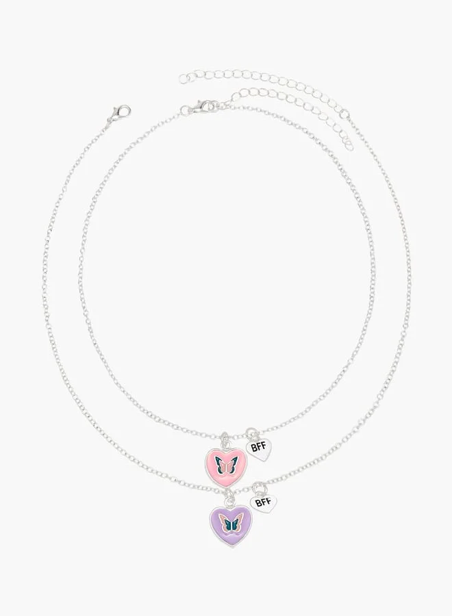Flora Bella By Shoexpress Girls Butterfly Pendant Necklace with Lobster Clasp Closure - Set of 2