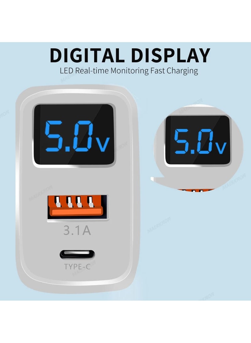 USB Type C Charger 20W PD Fast Charging Digital Display Phone Charge Adapter For iPhone Samsung Xiaomi Quick Charge Wall Charger  - Image 3