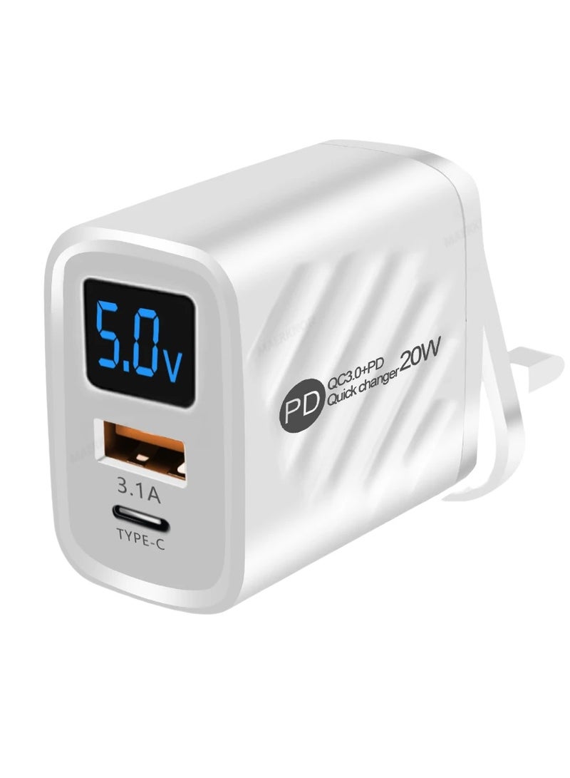 USB Type C Charger 20W PD Fast Charging Digital Display Phone Charge Adapter For iPhone Samsung Xiaomi Quick Charge Wall Charger  - Image 1