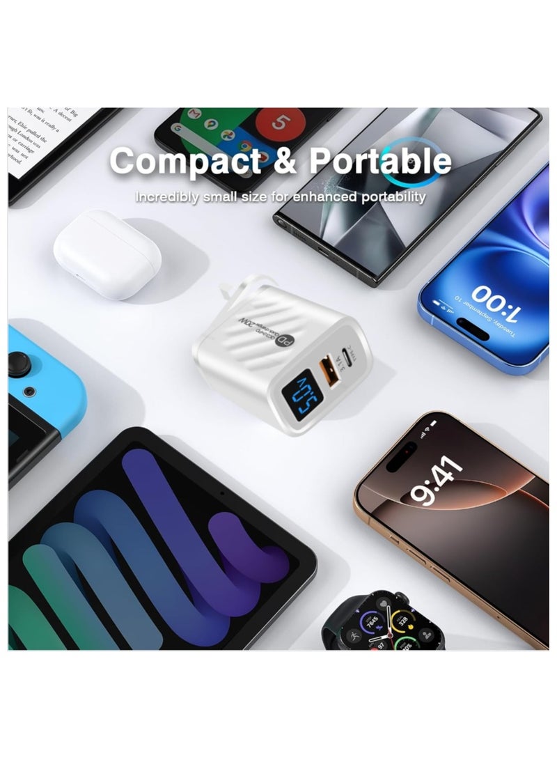 USB Type C Charger 20W PD Fast Charging Digital Display Phone Charge Adapter For iPhone Samsung Xiaomi Quick Charge Wall Charger